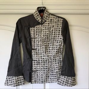 SHANGHAI TANG Chinese calligraphy linen blouse
